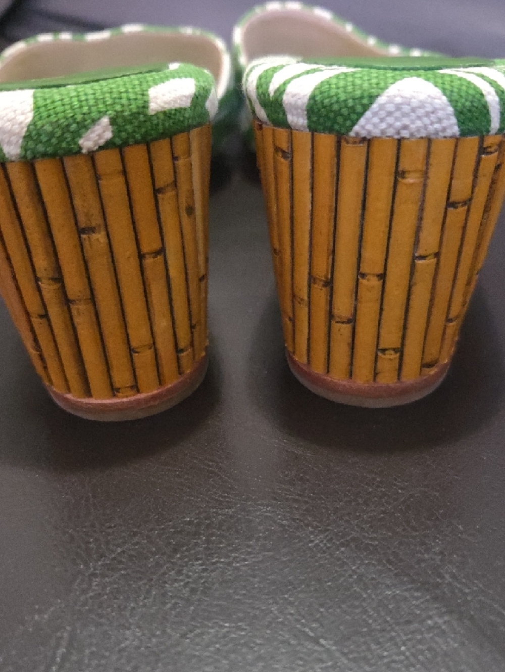 kate spade Green and Cream Palm-Print Slide Mules - Picture 3 of 10